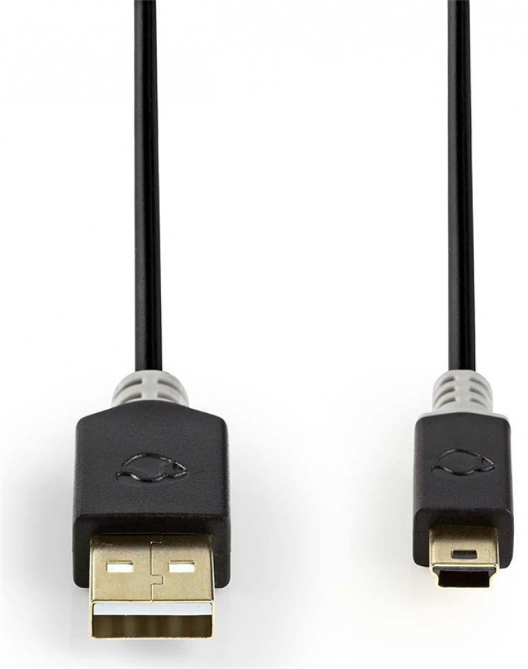 Nedis USB-Kabel | USB 2.0 | USB-A Male | USB Mini-B 5-Pins Male | 480 Mbps | Verguld | 2.00 m | Rond | PVC | Antraciet | Window Box Nedis USB-Kabel | USB 2.0 | USB-A Male | USB Mini-B 5-Pins Male | 480 Mbps | Verguld | 2.00 m | Rond | PVC | Antraciet | Window Box