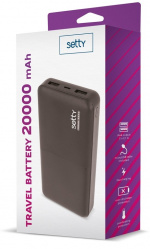 Setty powerbank met 20.000mAh & dubbele USB-poorten, zwart