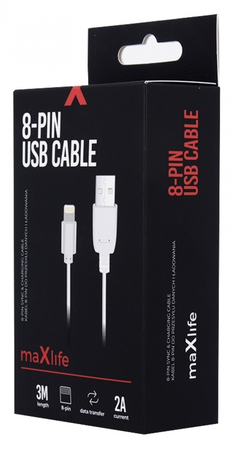 Maxlife Oplaadkabel Lightning voor snel opladen (2A), 3m Maxlife Oplaadkabel Lightning voor snel opladen (2A), 3m