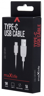 Maxlife USB-C oplaadkabel (1A), 1m, wit Maxlife USB-C oplaadkabel (1A), 1m, wit