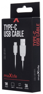 Maxlife USB-C snellaadkabel (3A), 1m, wit