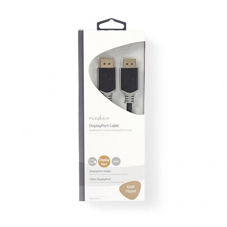 Nedis DisplayPort-Kabel | DisplayPort Male | DisplayPort Male | 4K@60Hz | Verguld | 2.00 m | Rond | PVC | Antraciet | Doos