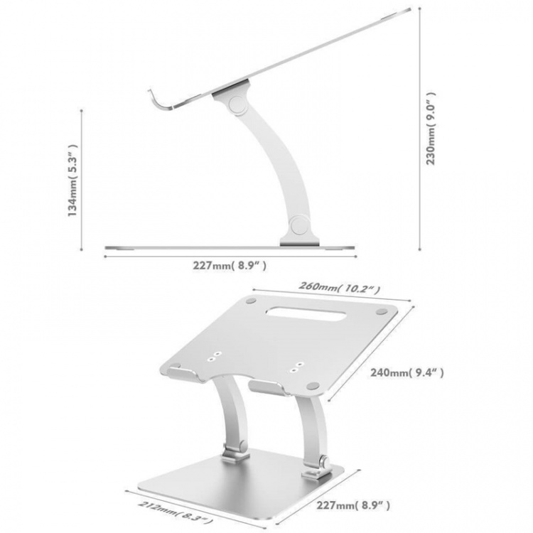 DESIRE2 Deskstand Dual Pivot Riser Adjustable Aluminum Silver