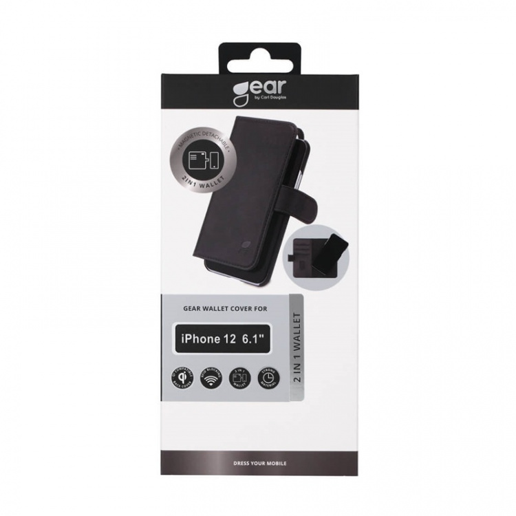 GEAR Wallet Black 3 Cardpockets iPhone 12 / 12 Pro 2in1 Magnetcover GEAR Wallet Black 3 Cardpockets iPhone 12 / 12 Pro 2in1 Magnetcover