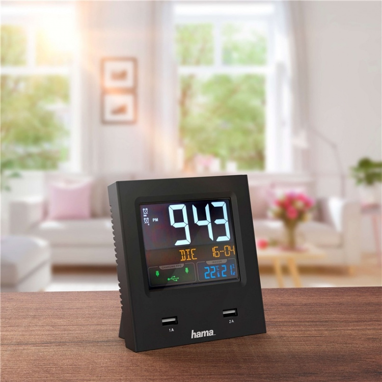 HAMA Alarm Clock Dual-USB USB-charging Black