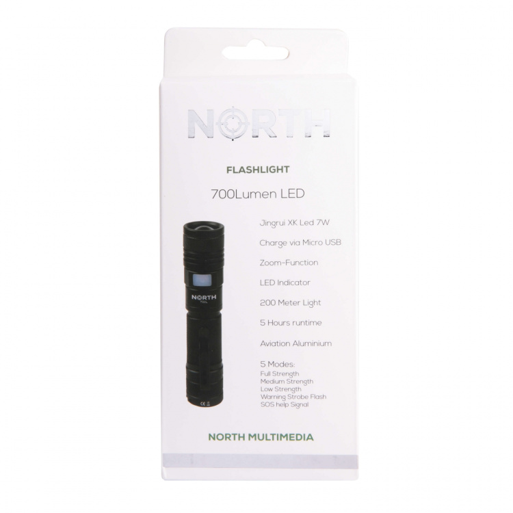 NORTH Flashlight 700 Lumen Zoom Black Aviation Aluminium 7W NORTH Flashlight 700 Lumen Zoom Black Aviation Aluminium 7W