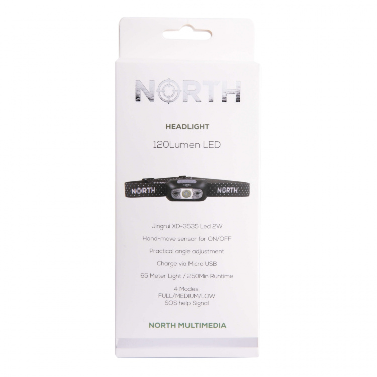 NORTH Headlight 120 Lumen Black app. 65m Sensor control