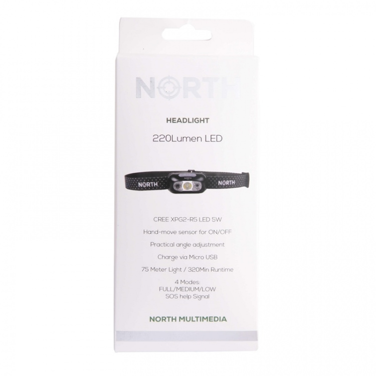 NORTH Headlight 220 Lumen Black app. 75m Cree-Led (XPG2) Sensor control