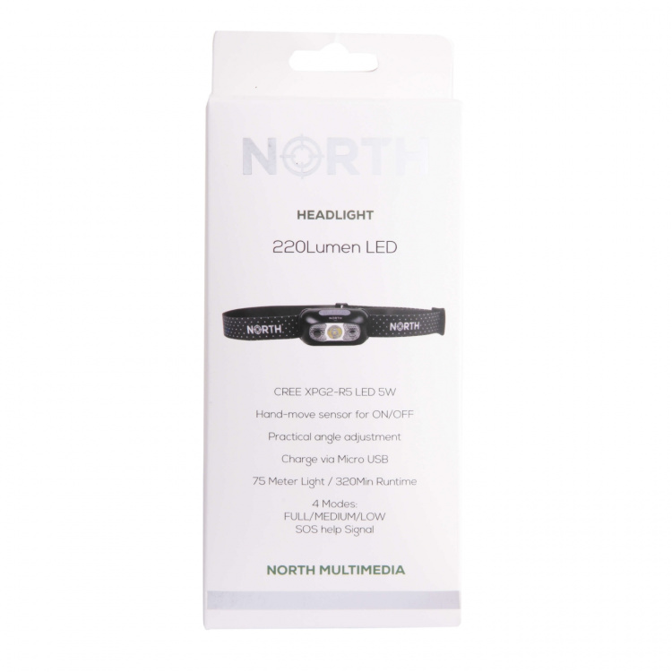 NORTH Headlight 220 Lumen Black app. 75m Cree-Led (XPG2) Sensor control