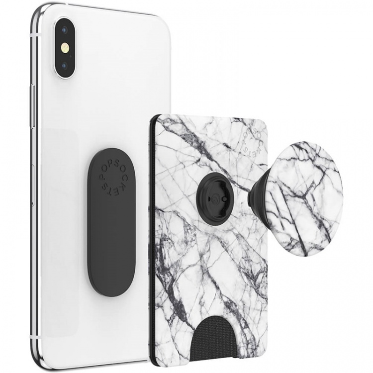 POPSOCKETS Wallet Dove White Marble Removable Grip and PopWallet+