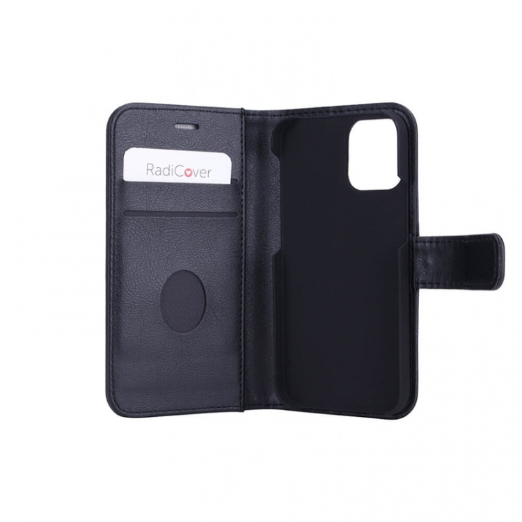 RADICOVER Radiation protected Mobilewallet PU iPhone 12 Mini Flipcover Black 3-Led RFID