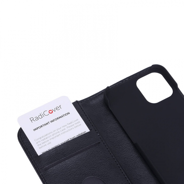 RADICOVER Radiation protected Mobilewallet PU iPhone 12 Mini Flipcover Black 3-Led RFID