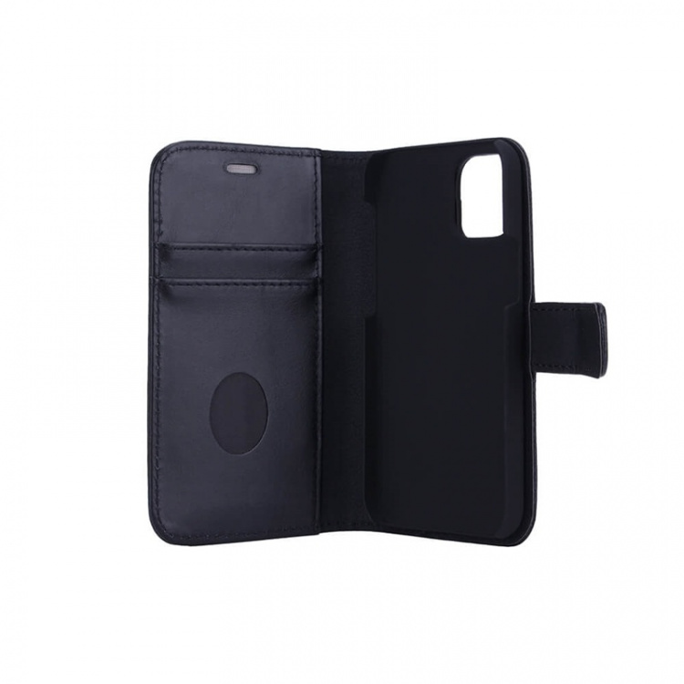 RADICOVER Radiation protected Mobilewallet Leather iPhone 12 Mini 2in1 Magnetcover Black 3-Led RFID