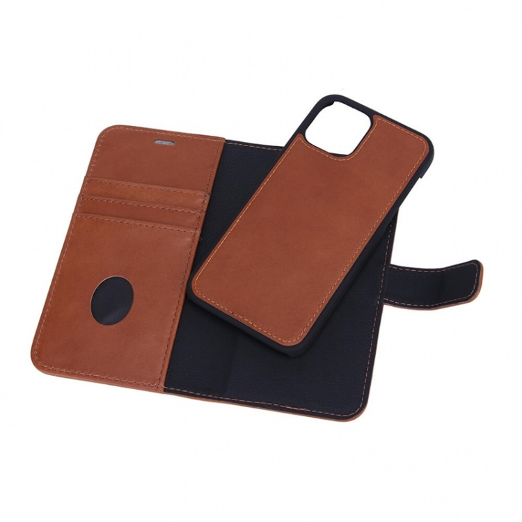 RADICOVER Radiation protected Mobilewallet Leather iPhone 12/12 Pro 2in1 Magnet Brown 3-Led RFID