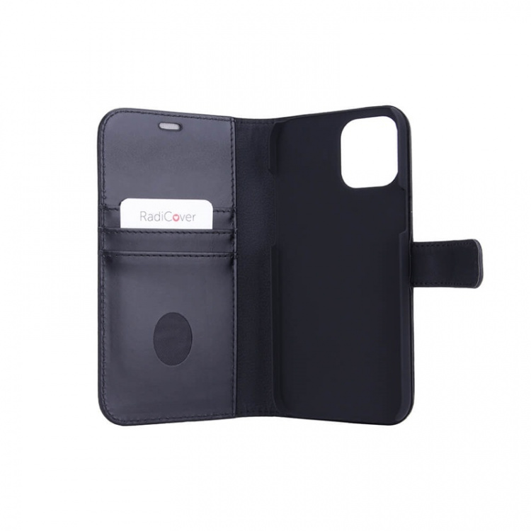 RADICOVER Radiation protected Mobilewallet Leather iPhone 12 Pro Max 2in1 Magnet Black 3-Led RFID