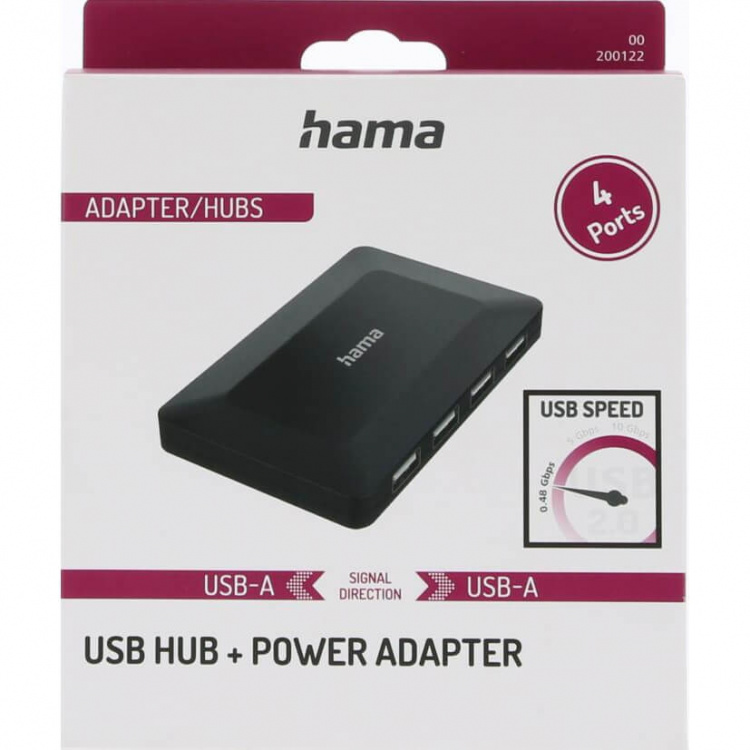 HAMA Hub USB-A 2.0 4x Ports 480 Mbit/s