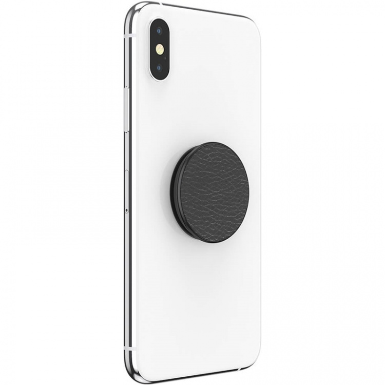 POPSOCKETS Pebbled Vegan Leather Black Removable Grip with Standfunction Premium 
