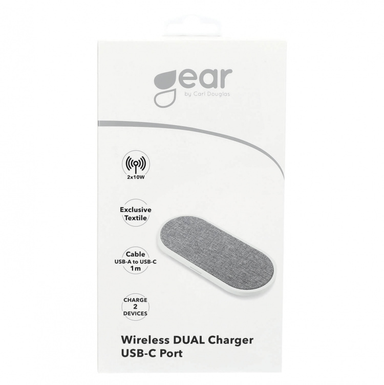 GEAR Wireless Dual QI Charger USB-C Port 2x10W White with Grey Textile