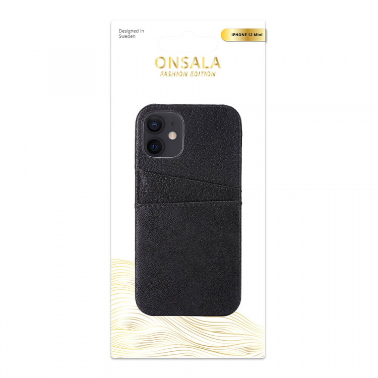 ONSALA COLLECTION Cover Leather Black iPhone 12 Mini Cardpockets ONSALA COLLECTION Cover Leather Black iPhone 12 Mini Cardpockets