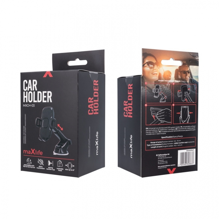 Maxlife MXCH-03 - Autohouder voor dashboard/voorruit, zwart