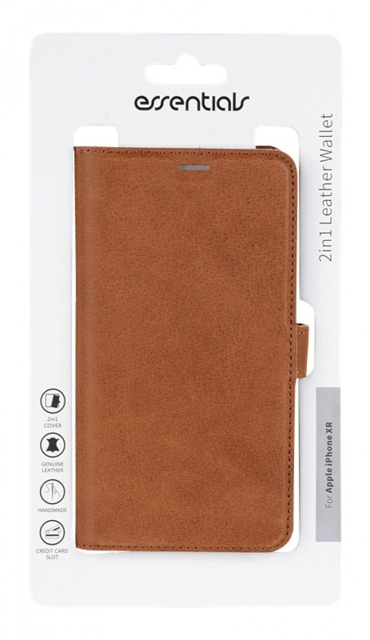 Essentials iPhone XR, Läder wallet avtagbar, ljus brun
