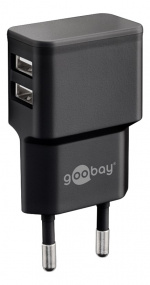 Goobay Dubbele USB oplader (12 W) zwart 2x USB-A-poorten Goobay Dubbele USB oplader (12 W) zwart 2x USB-A-poorten