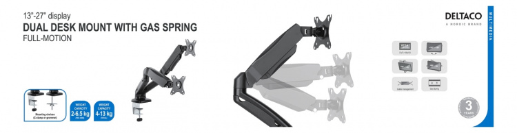 DELTACO Dubbelbildskärmsfäste, 13-27 DELTACO Dubbelbildskärmsfäste, 13-27
