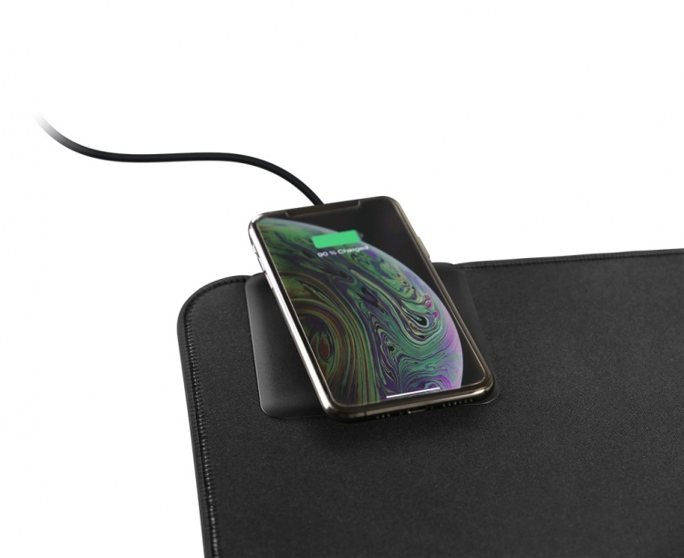 DELTACO Business extra wide mousepad with fast wireless charger, 90x40
