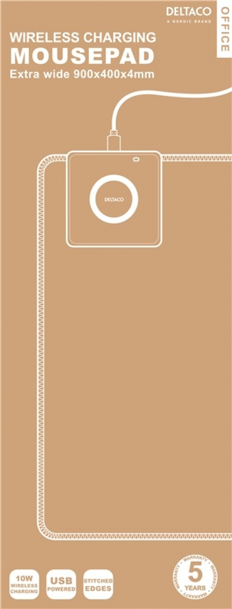 DELTACO Business extra wide mousepad with fast wireless charger, 90x40