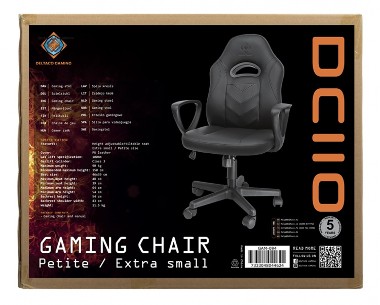 DELTACO GAMING Junior chair, 100mm gaslift, PU-leather, height adjusta