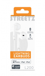 STREETZ in-ear Lightning headset, MFi, volume control, remote, white