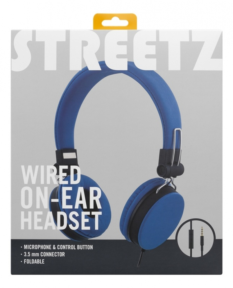 STREETZ headset for smartphone, microphone, 1-button, 1,5m, blue STREETZ headset for smartphone, microphone, 1-button, 1,5m, blue
