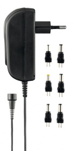 DELTACO power supply, 240 V to 3-12 V, 1,5 A, different tips, black