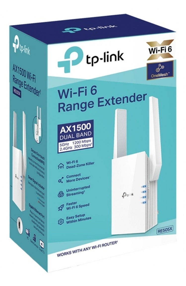 AX1500 Wi-Fi 6 Range Extender, Broadcom 1.5GHz Tri-Core CPU, Wall Plug