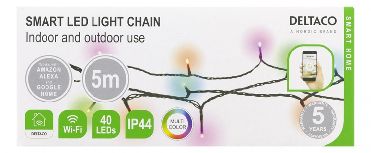 WiFi light chain, 5m, 40 led, adapter, IP44, RGB