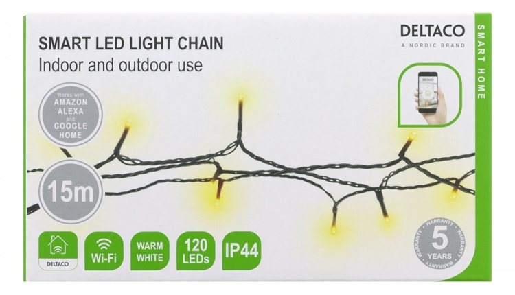 WiFi light chain, 15m, 120 led, adapter,IP44,WW