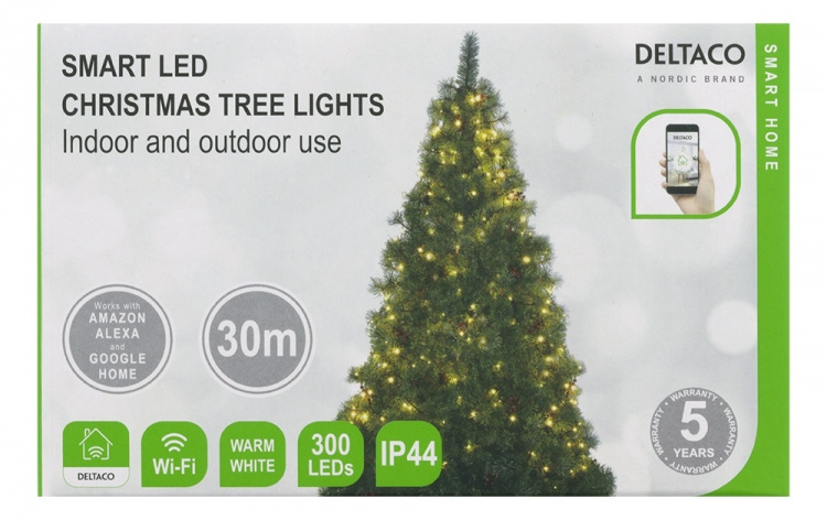 WiFi Tree light, 2m, 10 strings, 30 led, adapter, IP44,WW,