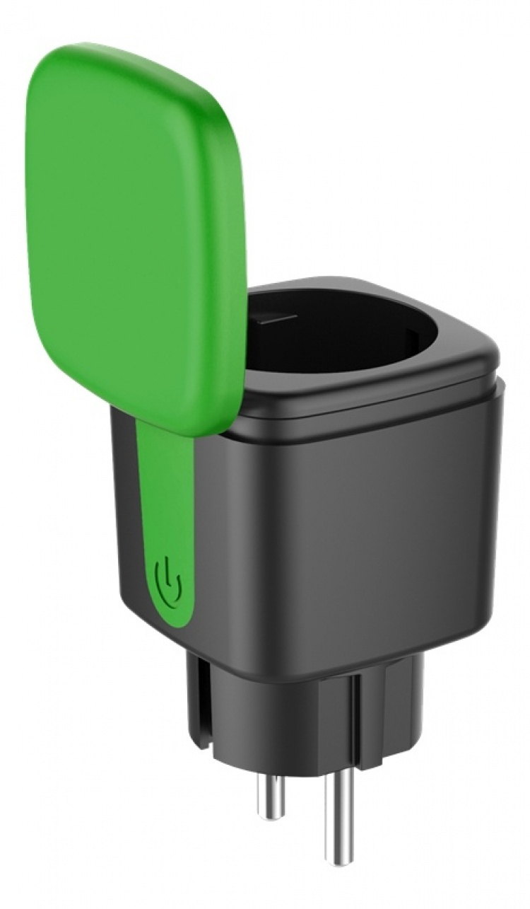 DELTACO Slimme schakelaar voor thuis, energiemeter, WiFi, zwart/groen