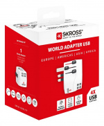 SKROSS PRO Light USB (4xA), 3-pole travel adapter with 4x USB-A ports