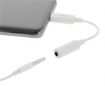 DELTACO USB-C to 3.5 mm female, 11 cm, retail package, active, white