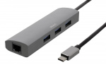 DELTACO USB-C Hub and Network Adapter, USB-C ha, RJ45 ho, 3xUSB-A 3.0,