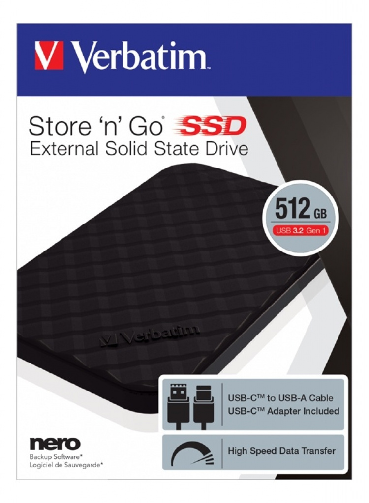 Verbatim Store \'n\' Go portable SSD USB 3.2 Gen1 512GB Black USB-C