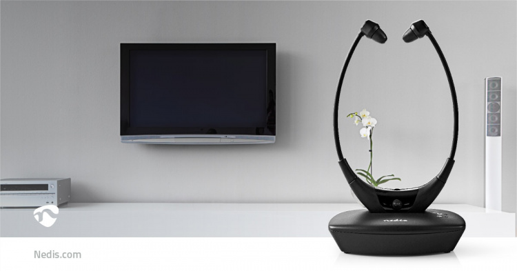 Nedis Draadloze TV-Koptelefoon | RF, frequentie 868 MHz | In-Ear | Maximale batterijduur: 4.5 uur | 35 m | Digitale Audio | Laadstation | Balanscontrole | Zwart Nedis Draadloze TV-Koptelefoon | RF, frequentie 868 MHz | In-Ear | Maximale batterijduur: 4.5 uur | 35 m | Digitale Audio | Laadstation | Balanscontrole | Zwart