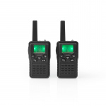 Nedis Walkie talkie Set | 2 Handsets | Tot 10 km | Frequentiekanalen: 8 | PTT / VOX | tot 6 uur | Oplaadstation inbegrepen | Koptelefoonoutput | Zwart