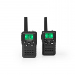 Nedis Walkie talkie Set | 2 Handsets | Tot 10 km | Frequentiekanalen: 8 | PTT / VOX | tot 6 uur | Oplaadstation inbegrepen | Koptelefoonoutput | Zwart