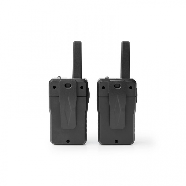 Nedis Walkie talkie Set | 2 Handsets | Tot 10 km | Frequentiekanalen: 8 | PTT / VOX | tot 6 uur | Oplaadstation inbegrepen | Koptelefoonoutput | Zwart