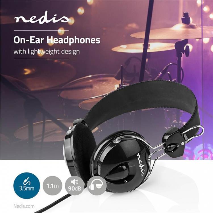 Nedis Bedrade On-ear Koptelefoon | 3,5 mm | Kabellengte: 1.10 m | Zwart