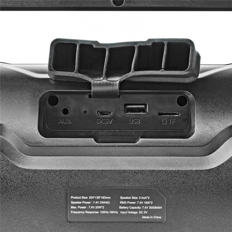 Nedis Bluetooth® Party Boombox | 6 uur | 2.0 | 80 W | Media afspeelmogelijkheden: AUX / Micro-SD / USB | IPX5 | Koppelbaar | Handgreep | Feestverlichting | Zwart Nedis Bluetooth® Party Boombox | 6 uur | 2.0 | 80 W | Media afspeelmogelijkheden: AUX / Micro-SD / USB | IPX5 | Koppelbaar | Handgreep | Feestverlichting | Zwart