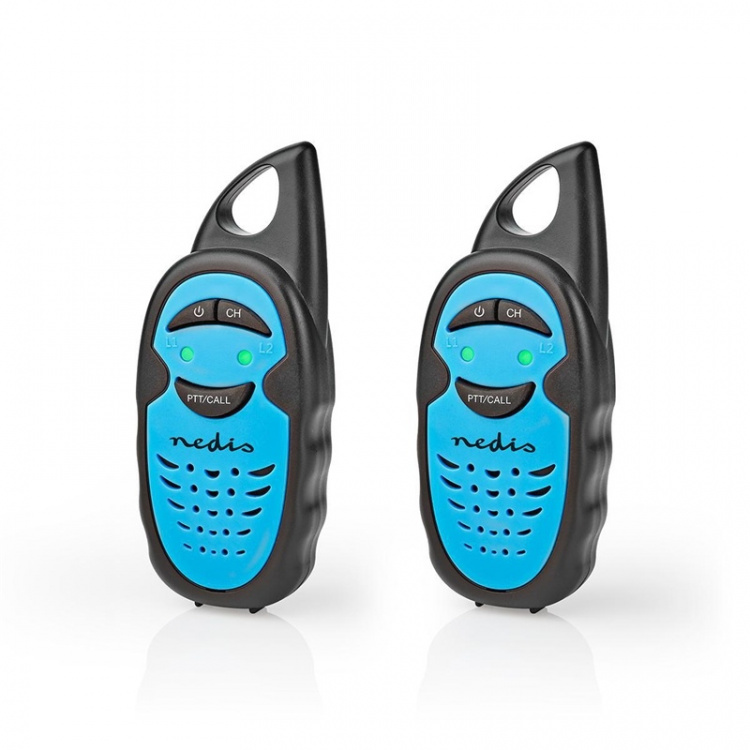 Nedis Walkie talkie Set | 2 Handsets | Tot 3 km | Frequentiekanalen: 3 | PTT | tot 3 uur | Blauw / Zwart Nedis Walkie talkie Set | 2 Handsets | Tot 3 km | Frequentiekanalen: 3 | PTT | tot 3 uur | Blauw / Zwart