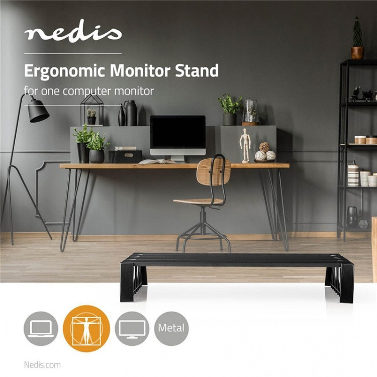 Nedis Monitorstandaard | Ergonomie: Yes | Maximaal draagvermogen: 16 kg | Universeel | Verstelbare hoogte: Nee